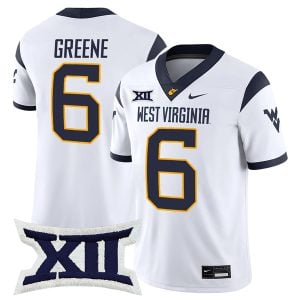 Garrett Greene West Virginia Mountaineers Football White Game Jersey w/ XII Patch - All Stitched