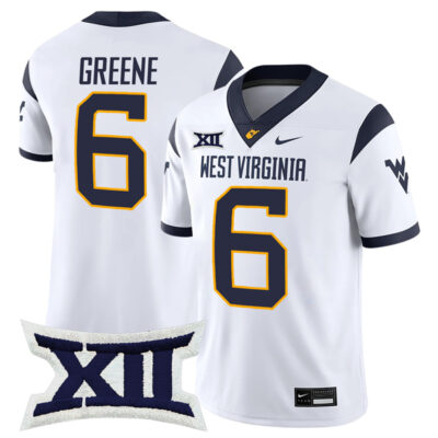 Garrett Greene West Virginia Mountaineers Football White Game Jersey w/ XII Patch - All Stitched