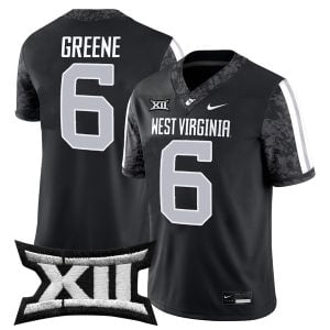 Garrett Greene West Virginia Mountaineers Football Black Game Jersey w/ XII Patch - All Stitched