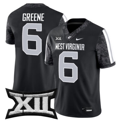 Garrett Greene West Virginia Mountaineers Football Black Game Jersey w/ XII Patch - All Stitched