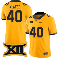 Pat McAfee West Virginia Mountaineers Football Gold Alumni Jersey w/ XII Patch - All Stitched