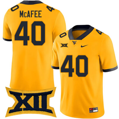 Pat McAfee West Virginia Mountaineers Football Gold Alumni Jersey w/ XII Patch - All Stitched