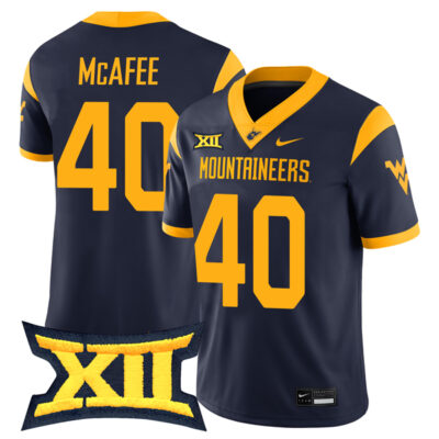 Pat McAfee West Virginia Mountaineers Football Navy Game Jersey w/ XII Patch - All Stitched