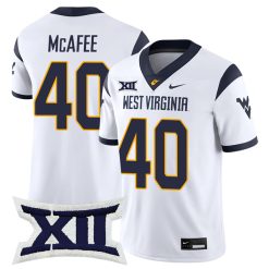 Pat McAfee West Virginia Mountaineers Football White Game Jersey w/ XII Patch - All Stitched