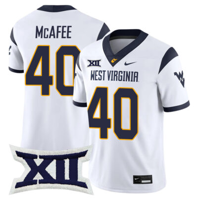 Pat McAfee West Virginia Mountaineers Football White Game Jersey w/ XII Patch - All Stitched