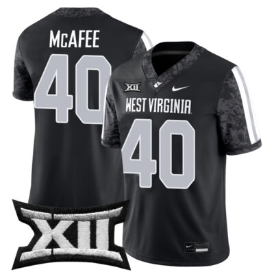 Pat McAfee West Virginia Mountaineers Football Black Game Jersey w/ XII Patch - All Stitched