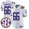 Will Campbell LSU Tigers Football White Away Jersey w/ SEC Patch - All Stitched
