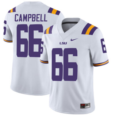 Will Campbell LSU Tigers Football White Away Jersey - All Stitched