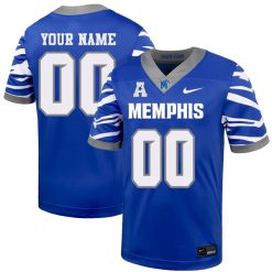 Custom Memphis Tigers Football Royal Home Jersey w/ AAC Patch - All Stitched
