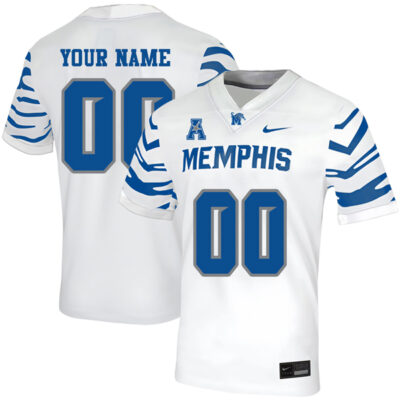 Custom Memphis Tigers Football White Away Jersey w/ AAC Patch - All Stitched