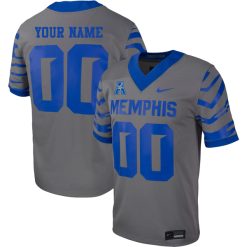Custom Memphis Tigers Football Grey Alternate Jersey w/ AAC Patch - All Stitched