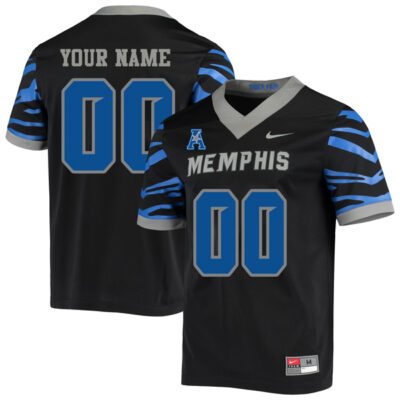 Custom Memphis Tigers Football Black Alternate Jersey w/ AAC Patch - All Stitched