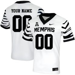 Custom Memphis Tigers Football White Alternate Jersey w/ AAC Patch - All Stitched