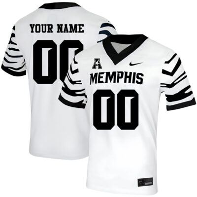 Custom Memphis Tigers Football White Alternate Jersey w/ AAC Patch - All Stitched