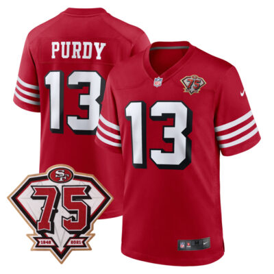 Brock Purdy San Francisco 49ers 75th Anniversary Scarlet Alternate Game Jersey - All Stitched