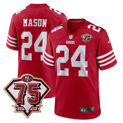 Jordan Mason San Francisco 49ers 75th Anniversary Scarlet Game Jersey - All Stitched