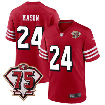 Jordan Mason San Francisco 49ers 75th Anniversary Scarlet Alternate Game Jersey - All Stitched