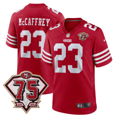 Christian McCaffrey San Francisco 49ers 75th Anniversary Scarlet Game Jersey - All Stitched