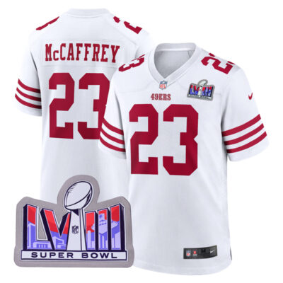 Christian McCaffrey San Francisco 49ers SBLVIII White Game Jersey - All Stitched
