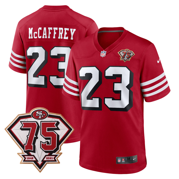 Christian McCaffrey San Francisco 49ers 75th Anniversary Scarlet Alternate Game Jersey - All Stitched