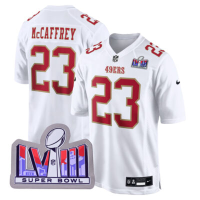 Christian McCaffrey San Francisco 49ers SBLVIII White Fashion Jersey - All Stitched
