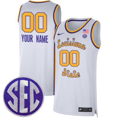 Custom LSU Tigers Basketball White Throwback Jersey - All Stitched