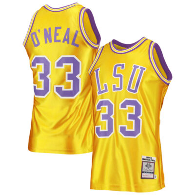 Shaquille O'Neal LSU Tigers Basketball Gold 1990-91 Throwback Jersey - All Stitched