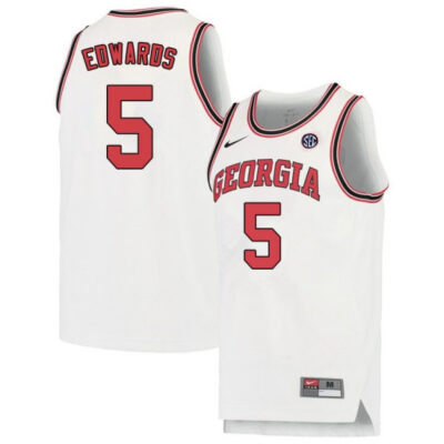 Anthony Edwards Georgia Bulldogs Basketball White Throwback Jersey - All Stitched