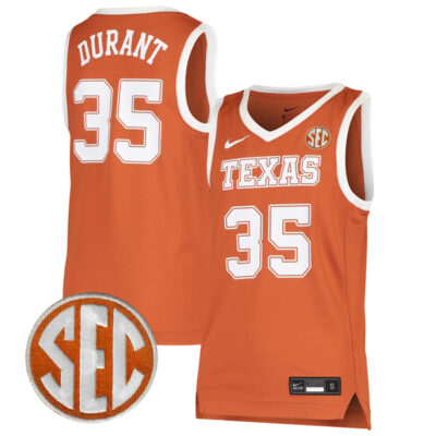 Kevin Durant Texas Longhorns Basketball Texas Orange Game Jersey w/ SEC Patch - All Stitched