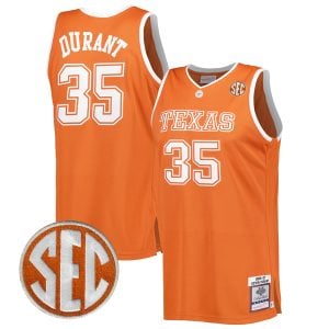 Kevin Durant Texas Longhorns Basketball Orange Throwback Jersey w/ SEC Patch - All Stitched