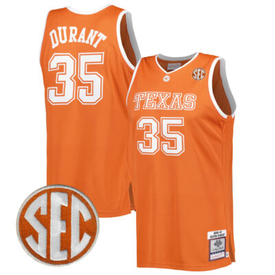 Kevin Durant Texas Longhorns Basketball Orange Throwback Jersey w/ SEC Patch - All Stitched