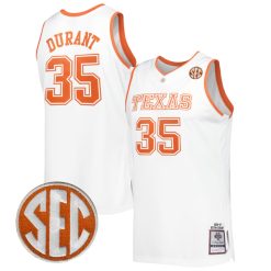 Kevin Durant Texas Longhorns Basketball White Throwback Jersey w/ SEC Patch - All Stitched