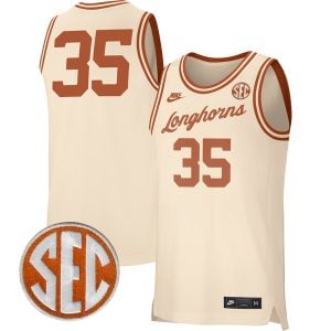 Kevin Durant Texas Longhorns Basketball Cream Retro Jersey w/ SEC Patch - All Stitched
