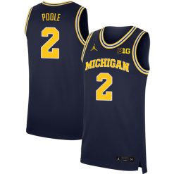 Jordan Poole Michigan Wolverines Basketball Navy Home Jersey w/ B1G Patch - All Stitched