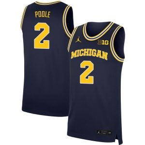 Jordan Poole Michigan Wolverines Basketball Navy Home Jersey w/ B1G Patch - All Stitched