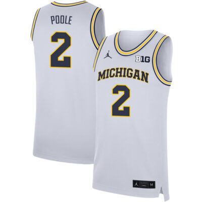 Jordan Poole Michigan Wolverines Basketball White Away Jersey w/ B1G Patch - All Stitched