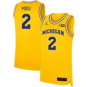 Jordan Poole Michigan Wolverines Basketball Gold Alternate Jersey w/ B1G Patch - All Stitched
