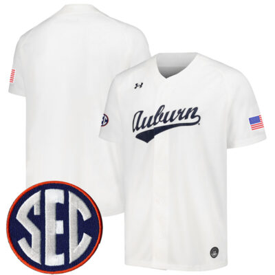 Auburn Tigers Baseball White Game Jersey w/ SEC Patch - All Stitched