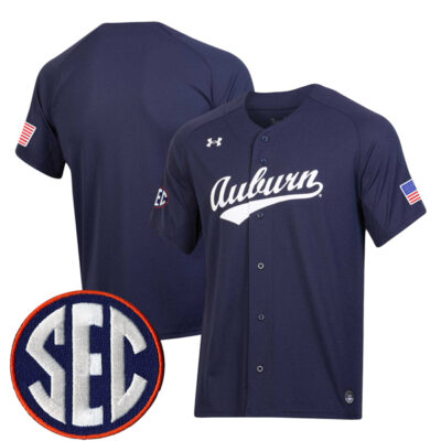 Auburn Tigers Baseball Navy Game Jersey w/ SEC Patch - All Stitched