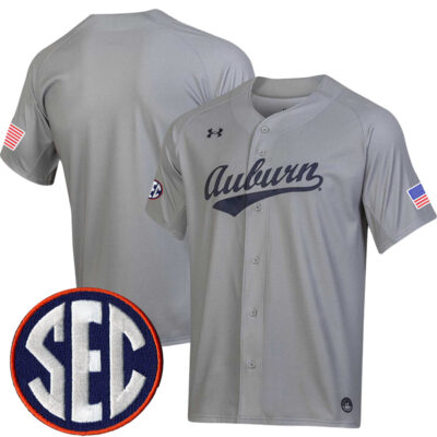 Auburn Tigers Baseball Grey Game Jersey w/ SEC Patch - All Stitched