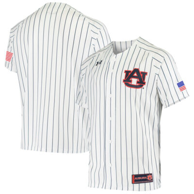 Auburn Tigers Baseball White Pinstripe Game Jersey - All Stitched