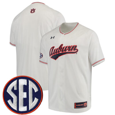 Auburn Tigers Baseball White Performance Jersey w/ SEC Patch - All Stitched