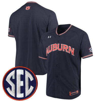 Auburn Tigers Baseball Navy Performance Jersey w/ SEC Patch - All Stitched