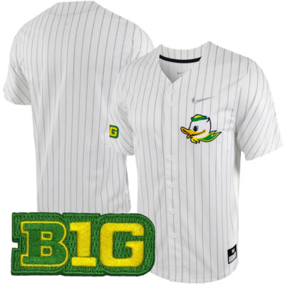 Oregon Ducks Baseball White Silver Pinstripe Jersey - All Stitched
