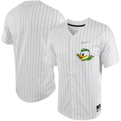 Oregon Ducks Baseball White Silver Pinstripe Jersey - All Stitched