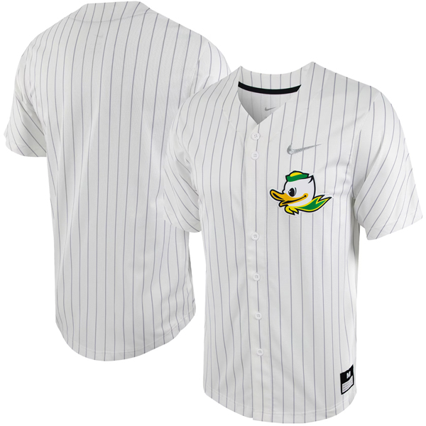 Oregon Ducks Baseball White Silver Pinstripe Jersey - All Stitched