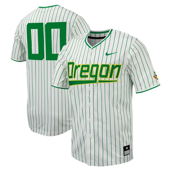 Custom Oregon Ducks Baseball White Pinstripe Jersey - All Stitched