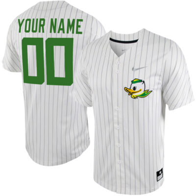 Custom Oregon Ducks Baseball White Silver Pinstripe Jersey - All Stitched