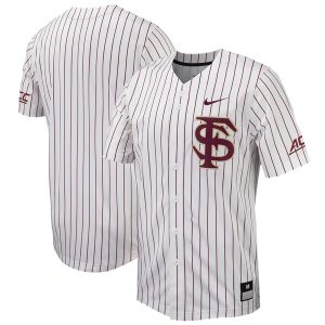 Florida State Seminoles Baseball White Pinstripe Full Button Jersey w/ ACC Patch - All Stitched