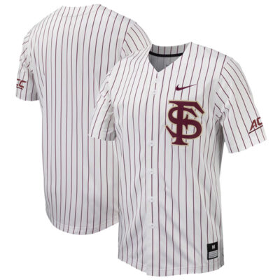 Florida State Seminoles Baseball White Pinstripe Full Button Jersey - All Stitched